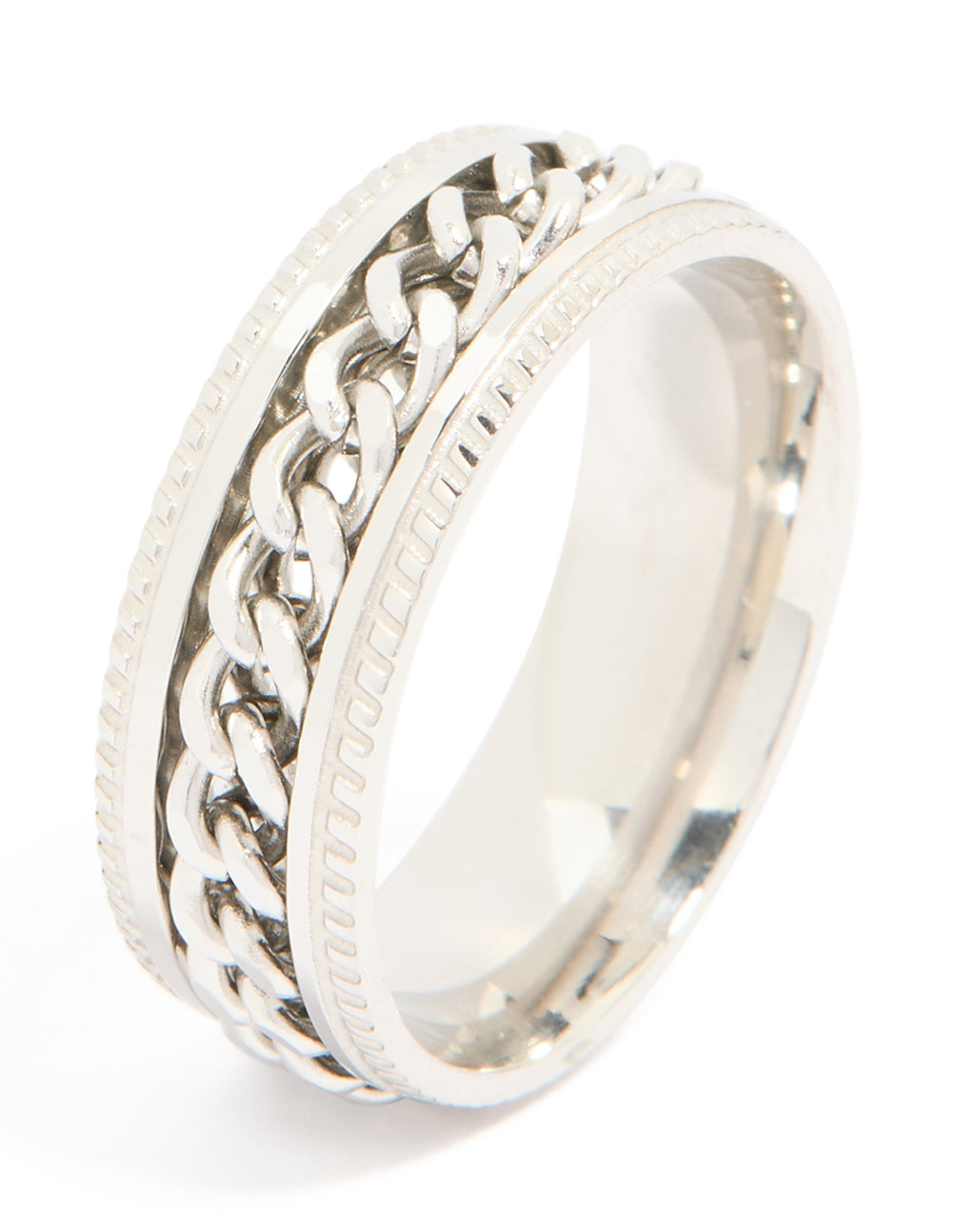Mens Waterproof Stainless Steel Chain Detail Band Ring