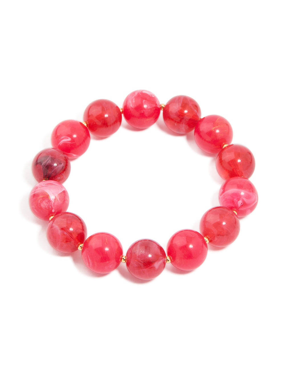 Gold Red Acrylic Beaded Stretch Bracelet