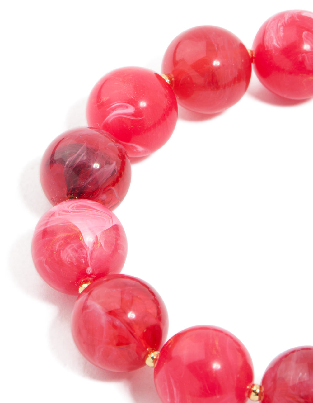 Gold Red Acrylic Beaded Stretch Bracelet