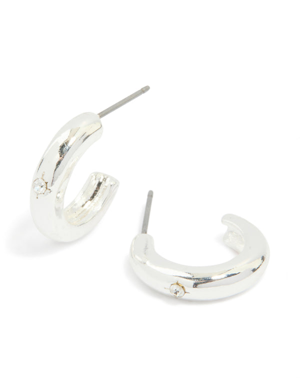 Silver Diamante Star Centre Bubble Open Hoop Earrings