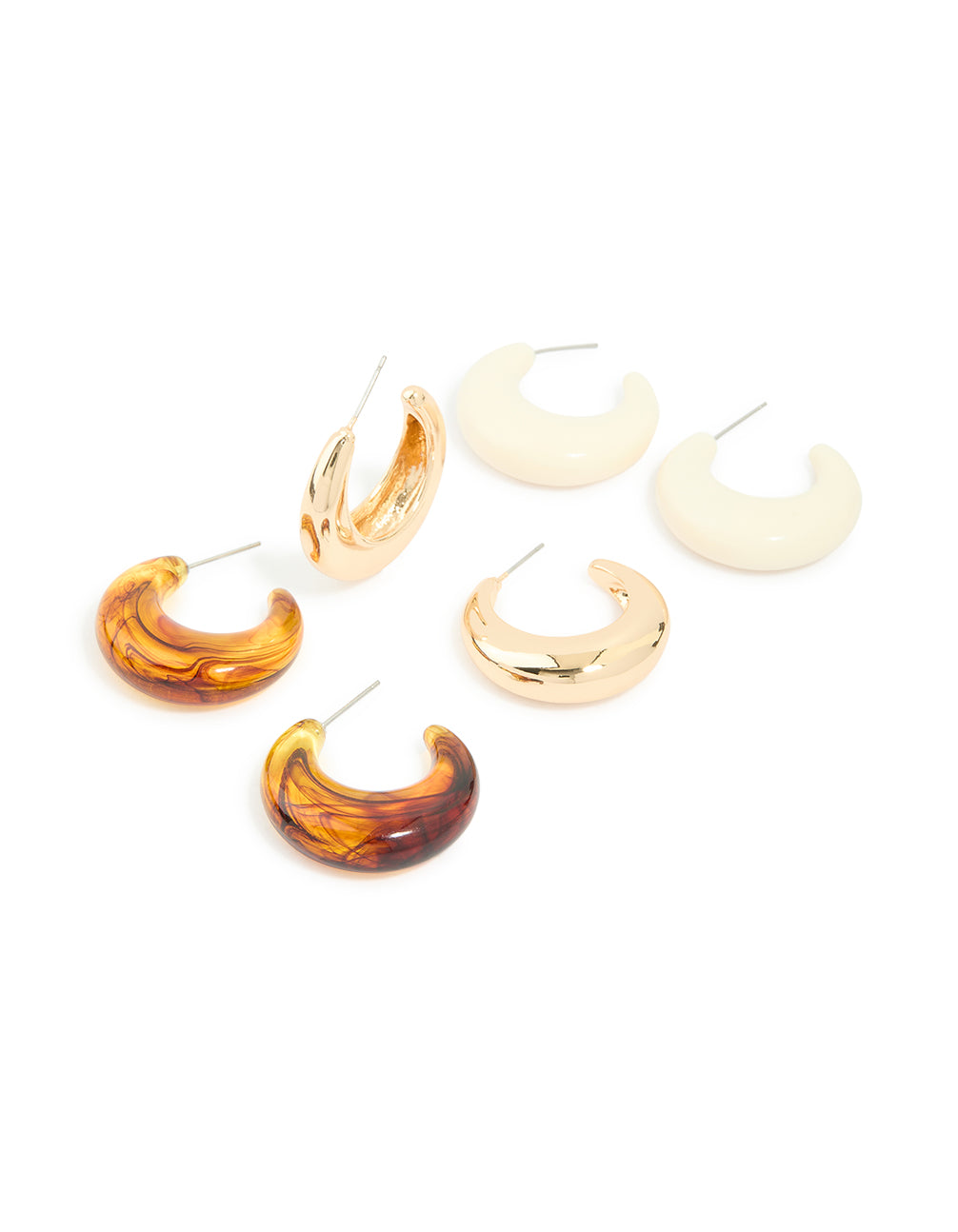 Gold & Acrylic Hoop Earrings 3-Pack