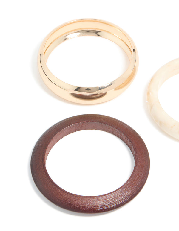 Gold, Wood & Acrylic Bangles 3-Pack
