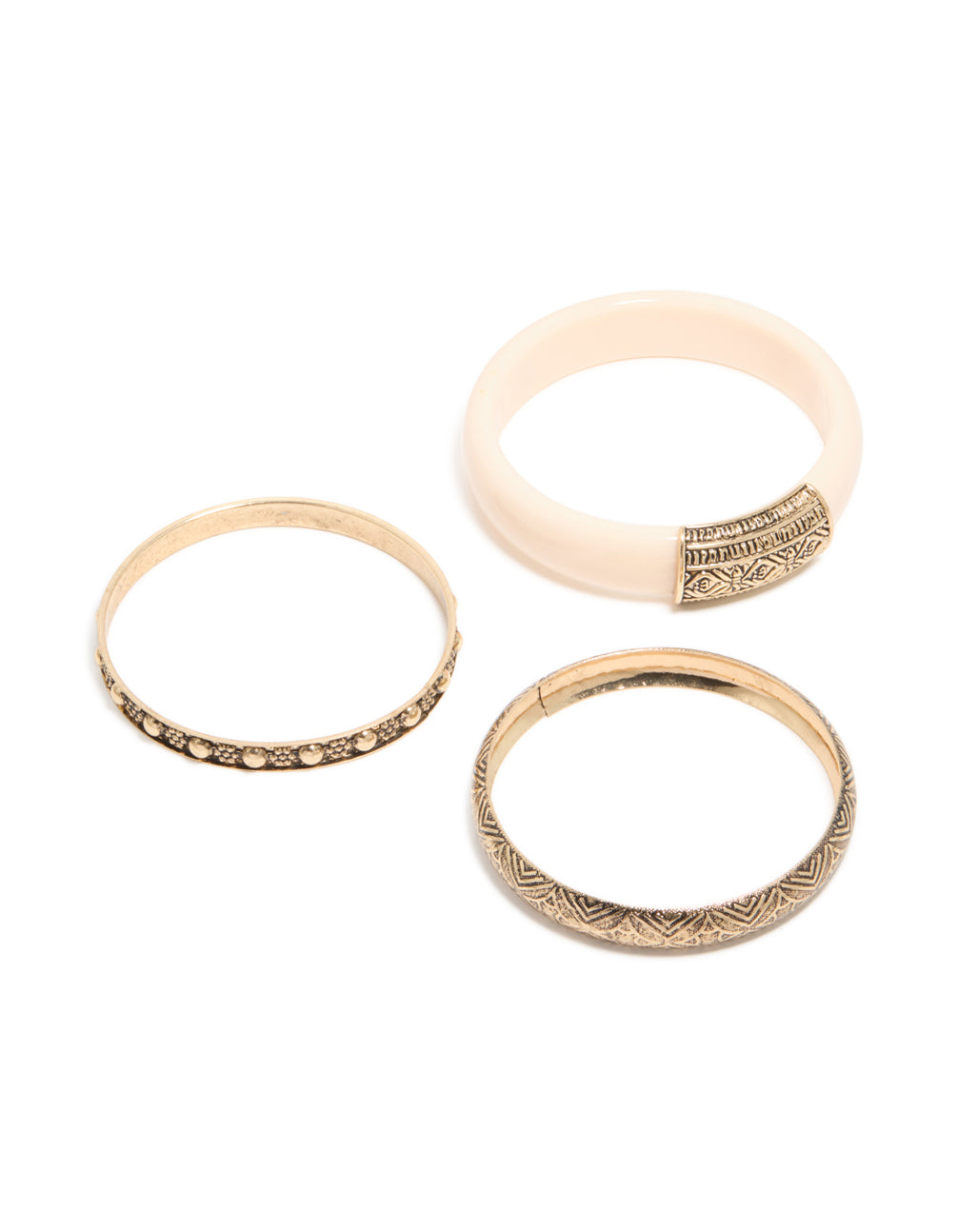 Antique Gold Textured & Acrylic Bangles 3-Pack