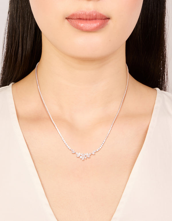 Rose Gold Plated Cubic Zirconia Dainty Floral Cupchain Necklace