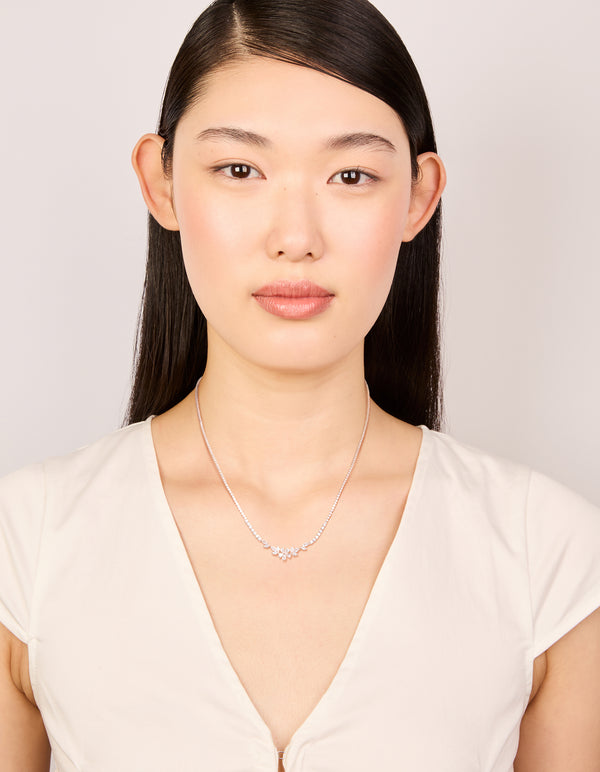 Rose Gold Plated Cubic Zirconia Dainty Floral Cupchain Necklace
