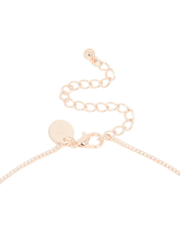 Rose Gold Plated Cubic Zirconia Dainty Floral Cupchain Necklace