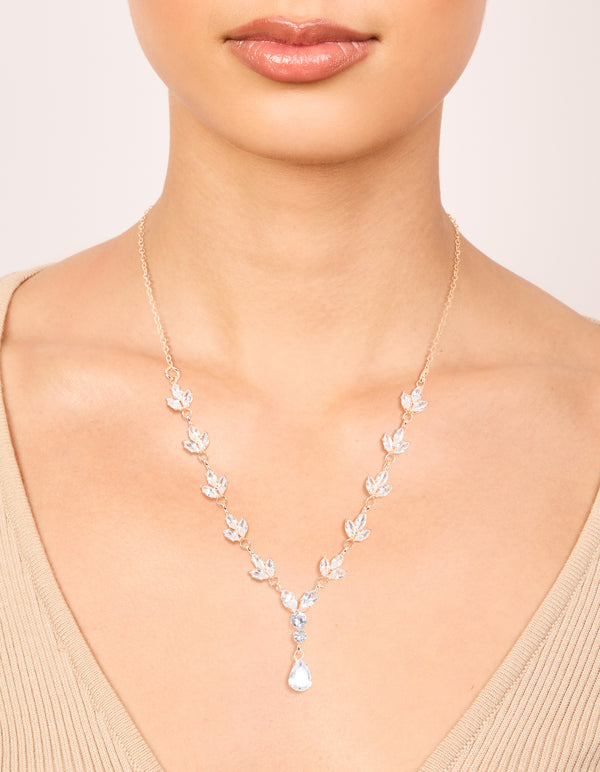 Rose Gold Plated Cubic Zirconia Marquise Vine Y-Necklace