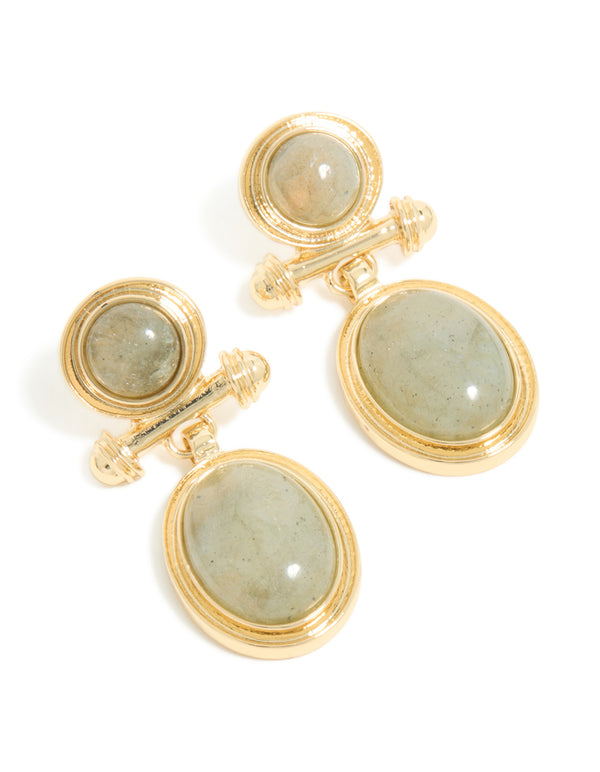 Gold Plated Vintage Semi Precious Stone Drop Earrings