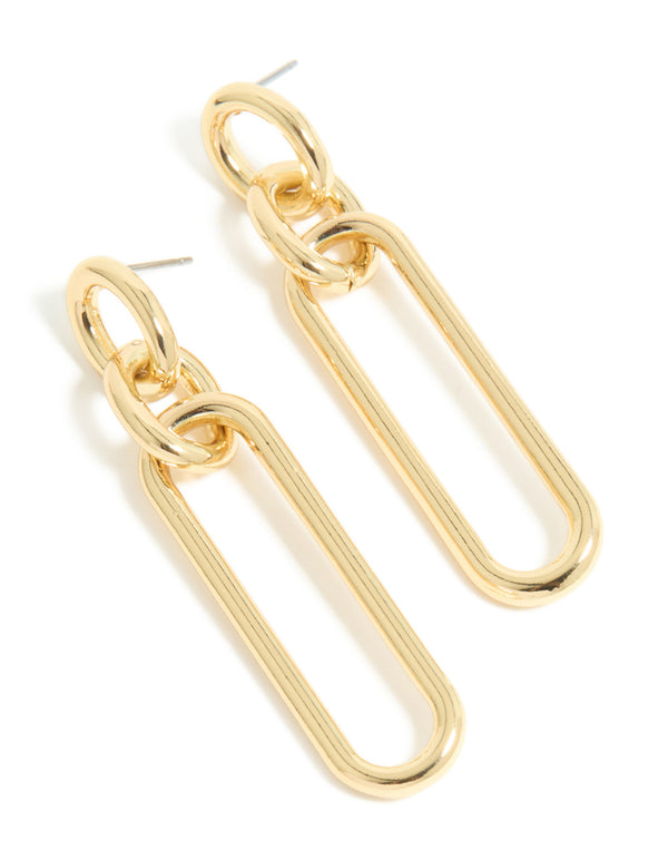 Gold Plated Large Oval Link Drop Earrings