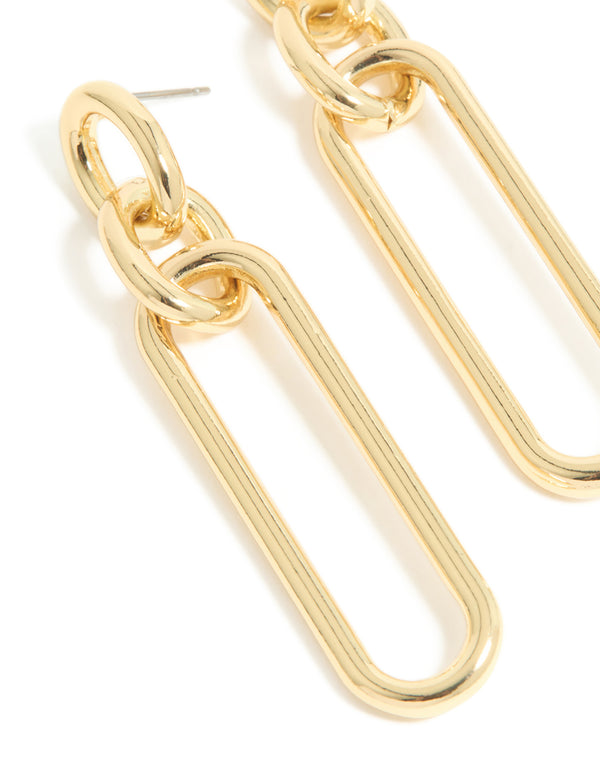 Gold Plated Large Oval Link Drop Earrings