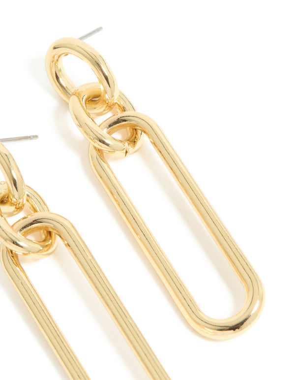Gold Plated Large Oval Link Drop Earrings