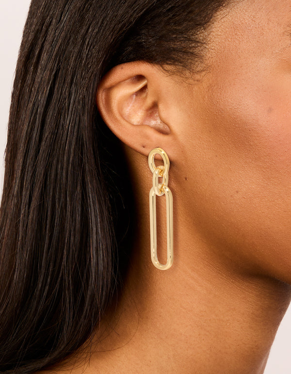 Gold Plated Large Oval Link Drop Earrings