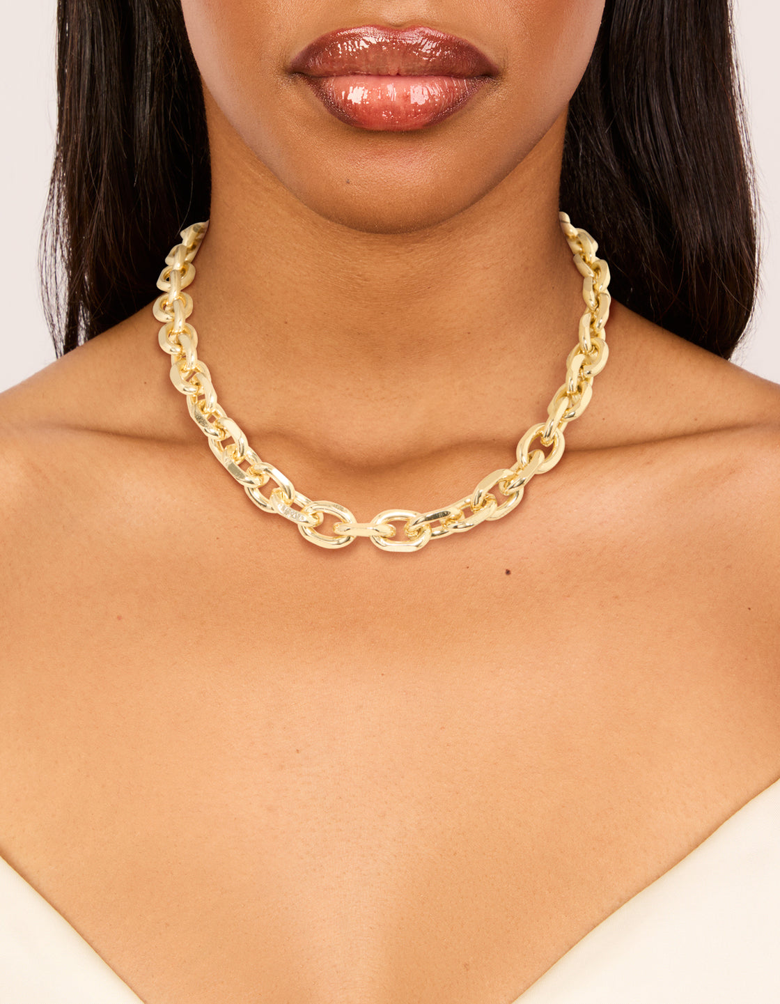 Gold Plated Large Circle Link Chain Necklace