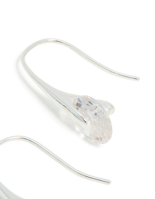 Silver Plated Cubic Zirconia Interlocking Hook Earrings