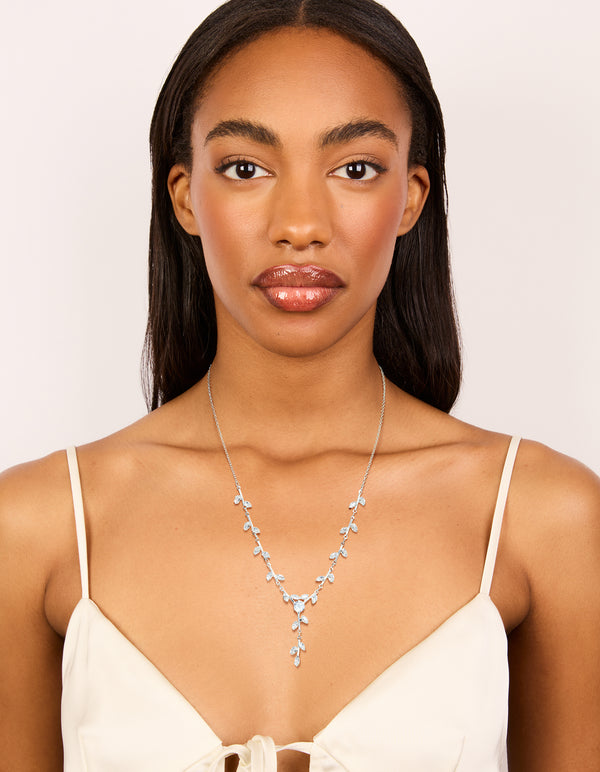 Silver Plated Cubic Zirconia Dainty Spaced Vine Necklace