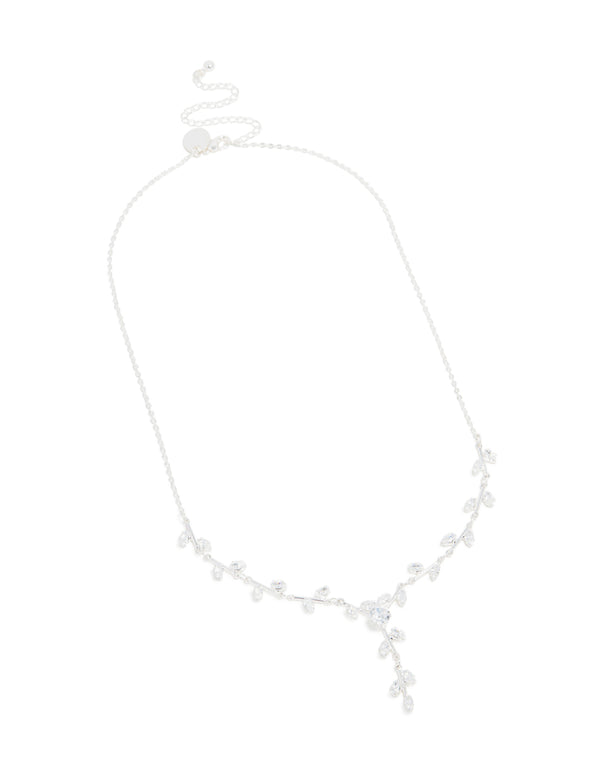 Silver Plated Cubic Zirconia Dainty Spaced Vine Necklace