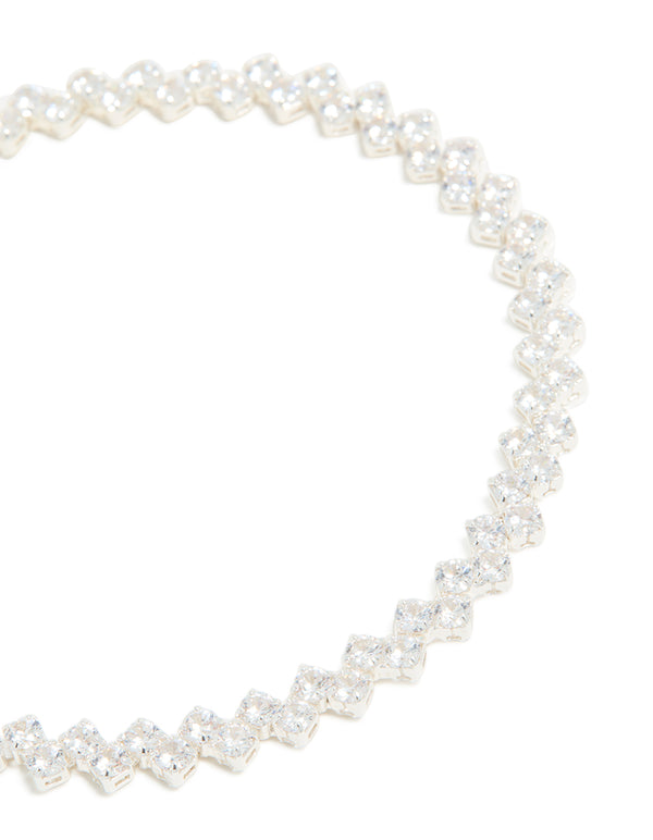 Silver Plated Cubic Zirconia Zig Zag Tennis Bracelet