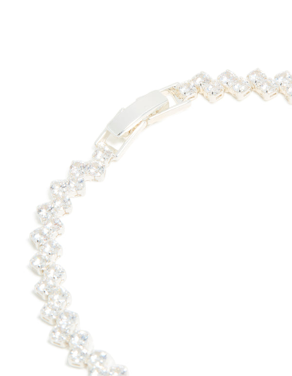 Silver Plated Cubic Zirconia Zig Zag Tennis Bracelet