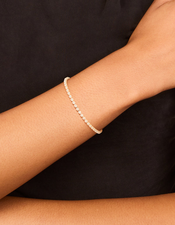 Gold Plated Cubic Zirconia Dainty Oval Tennis Bracelet