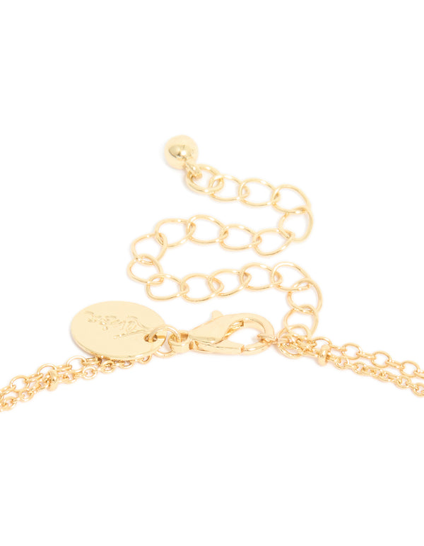 Gold Plated Green Stone & Freshwater Pearl Double Layered Y-Necklace