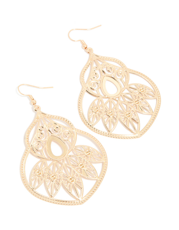 Gold Filigree Teardrop Earrings