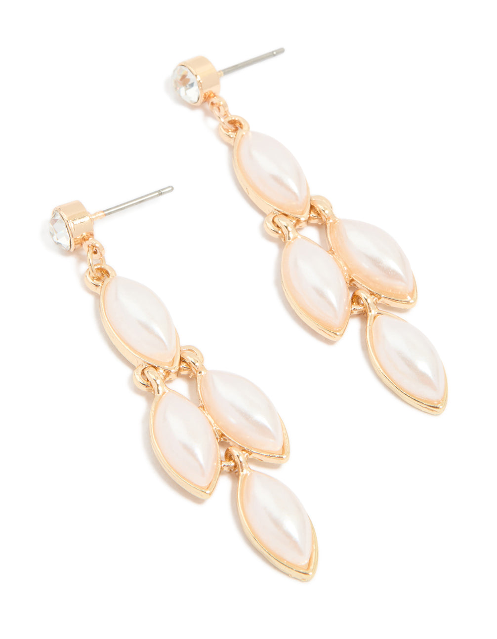 Gold Diamante & Pearl Dangle Drop Earrings
