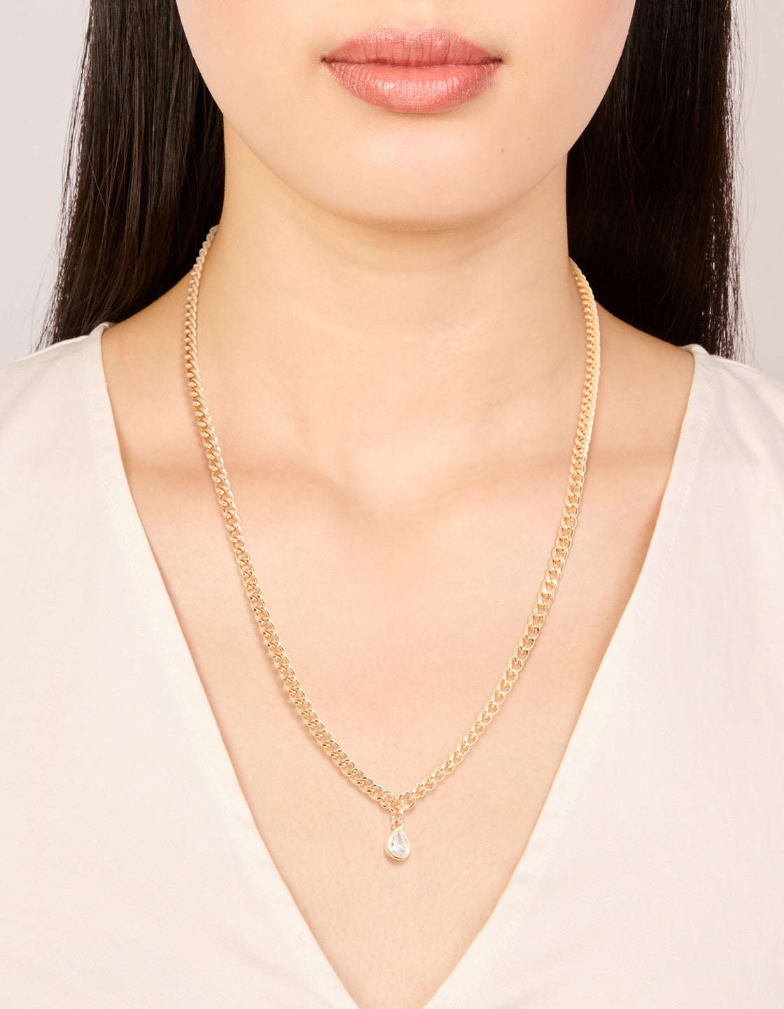 Gold Diamante Pear Cuban Link Necklace
