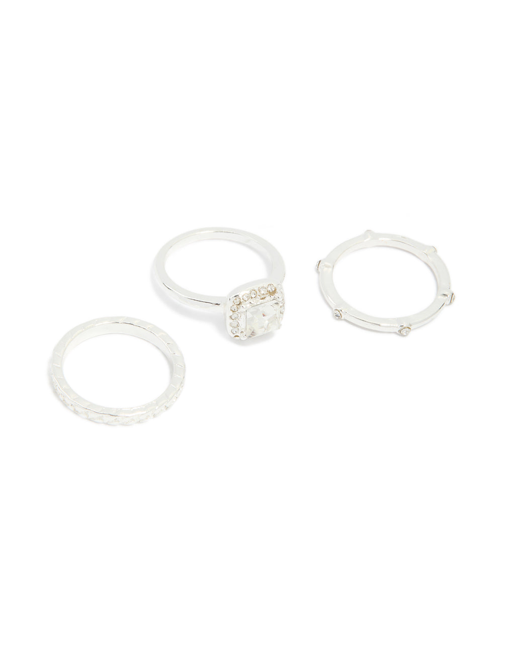 Silver Diamante Engagement Rings 3-Pack
