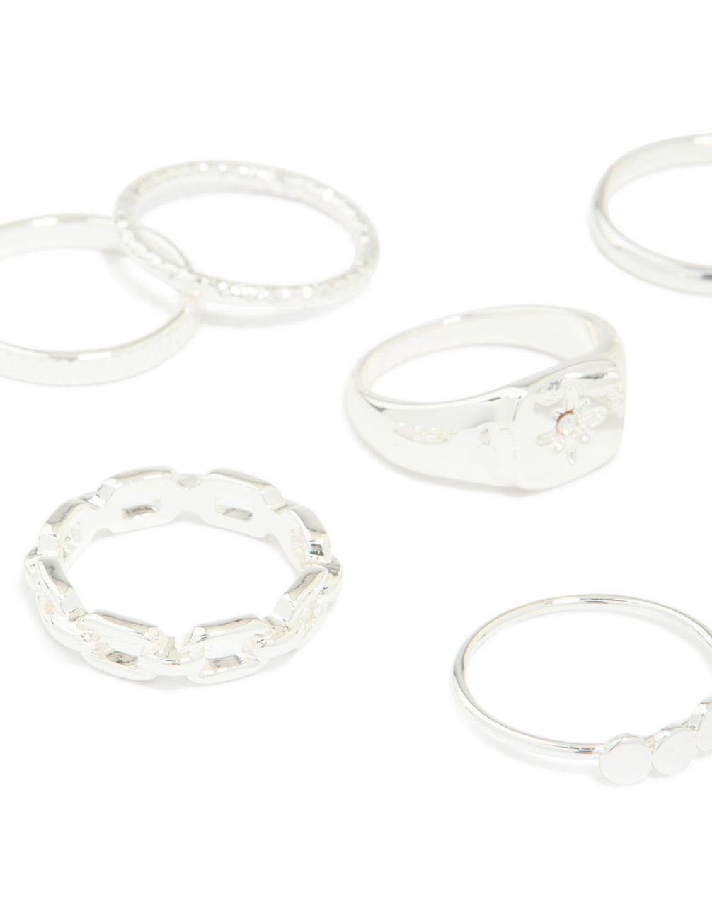 Silver Bubble Star Chain Rings 8-Pack