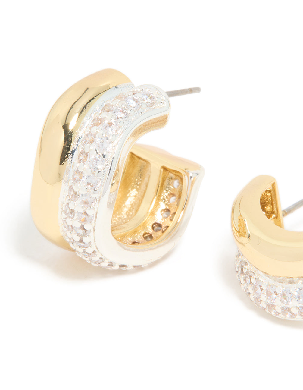 Mixed Metal Plated Cubic Zirconia Double Wave Earrings