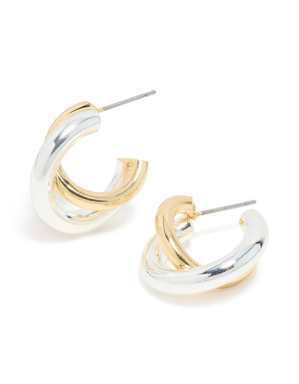 Mixed Metal Plated Small Twisted Hoop Earrings