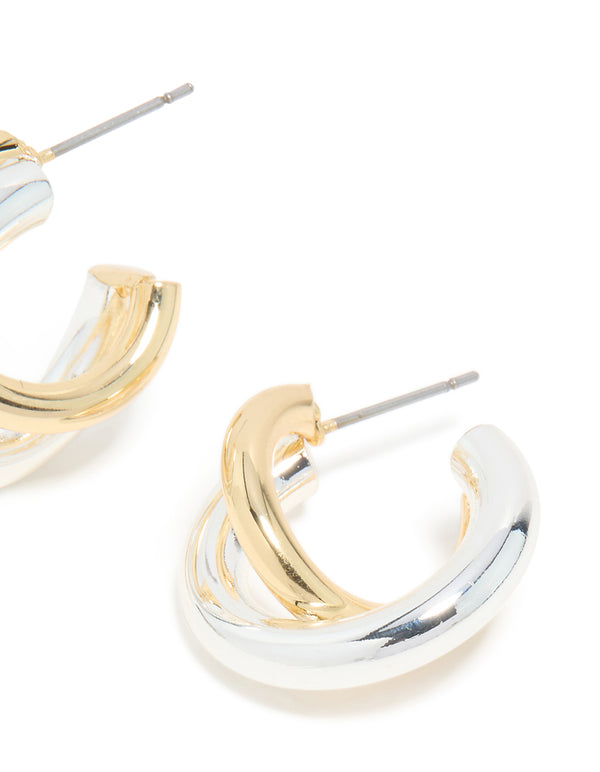 Mixed Metal Plated Small Twisted Hoop Earrings