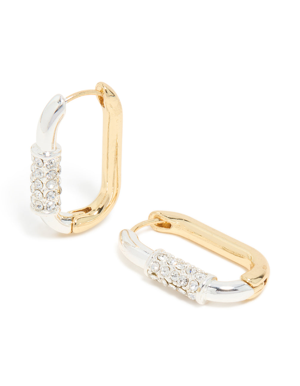 Mixed Metal Plated Diamante Small Carabiner Huggie Earrings