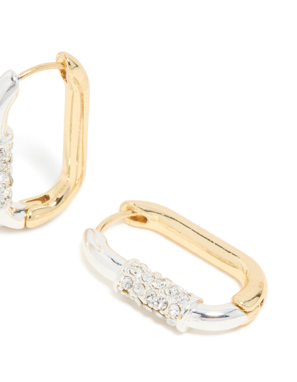 Mixed Metal Plated Diamante Small Carabiner Huggie Earrings