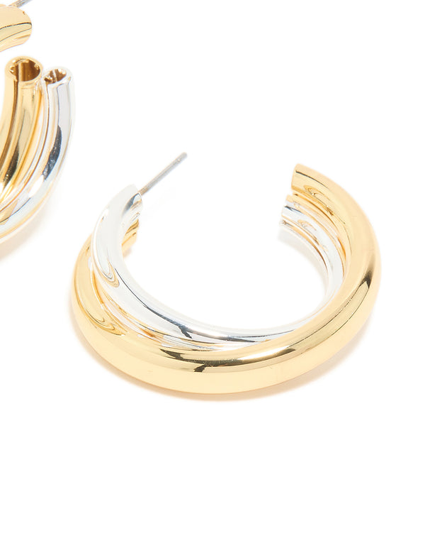 Mixed Metal Plated Large Twisted Criss Cross Hoop Earrings