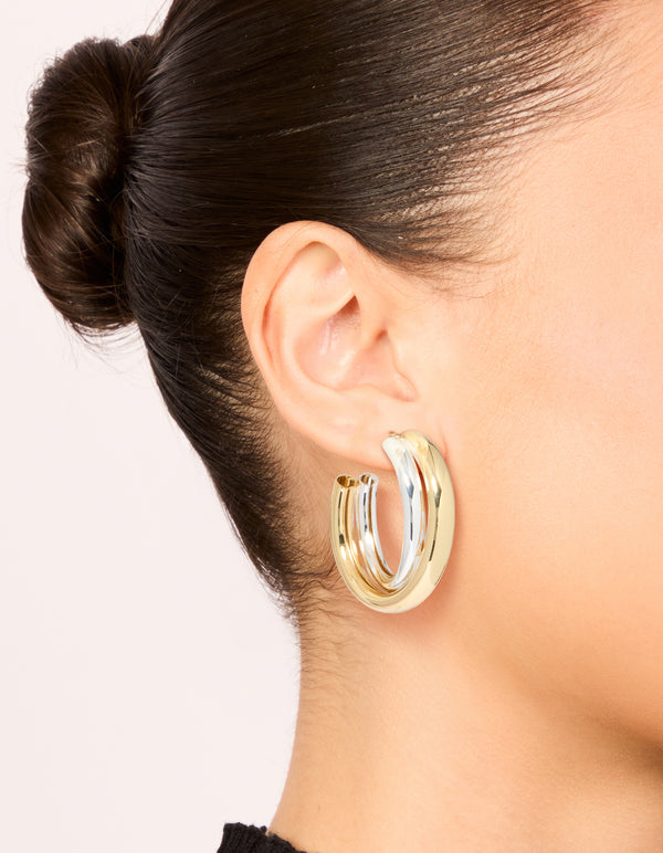 Mixed Metal Plated Large Twisted Criss Cross Hoop Earrings