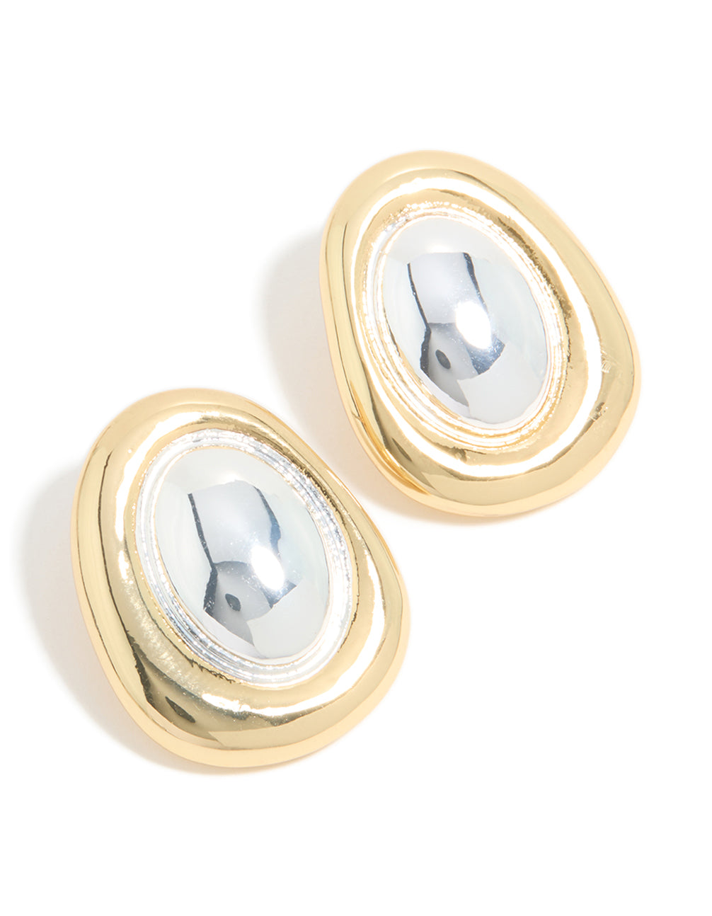 Mixed Metal Plated Organic Oval Large Earrings