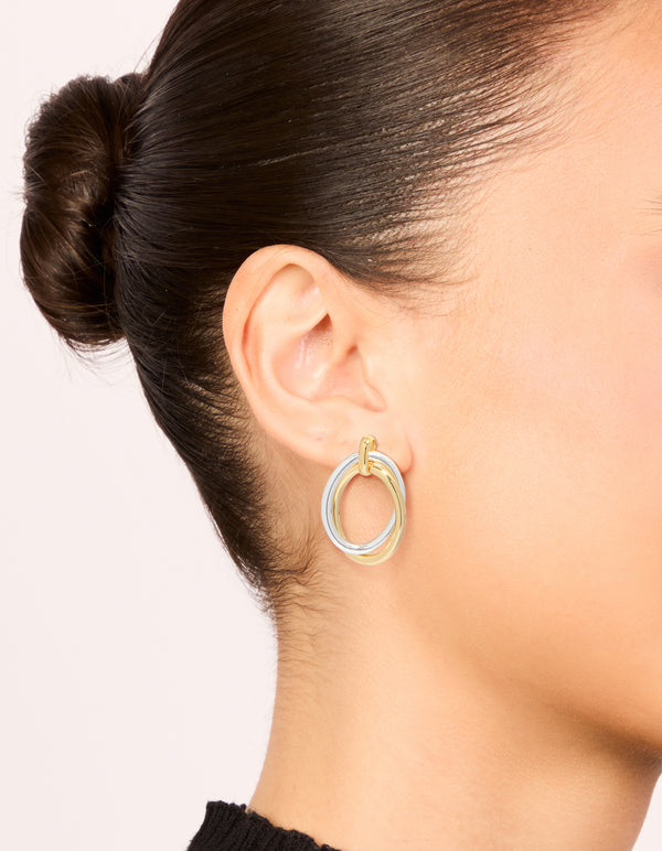Mixed Metal Plated Linked Oval Doorknocker Earrings