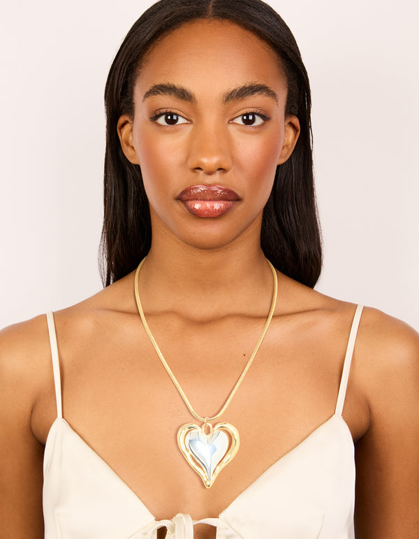 Mixed Metal Plated Large Molten Heart Pendant Necklace