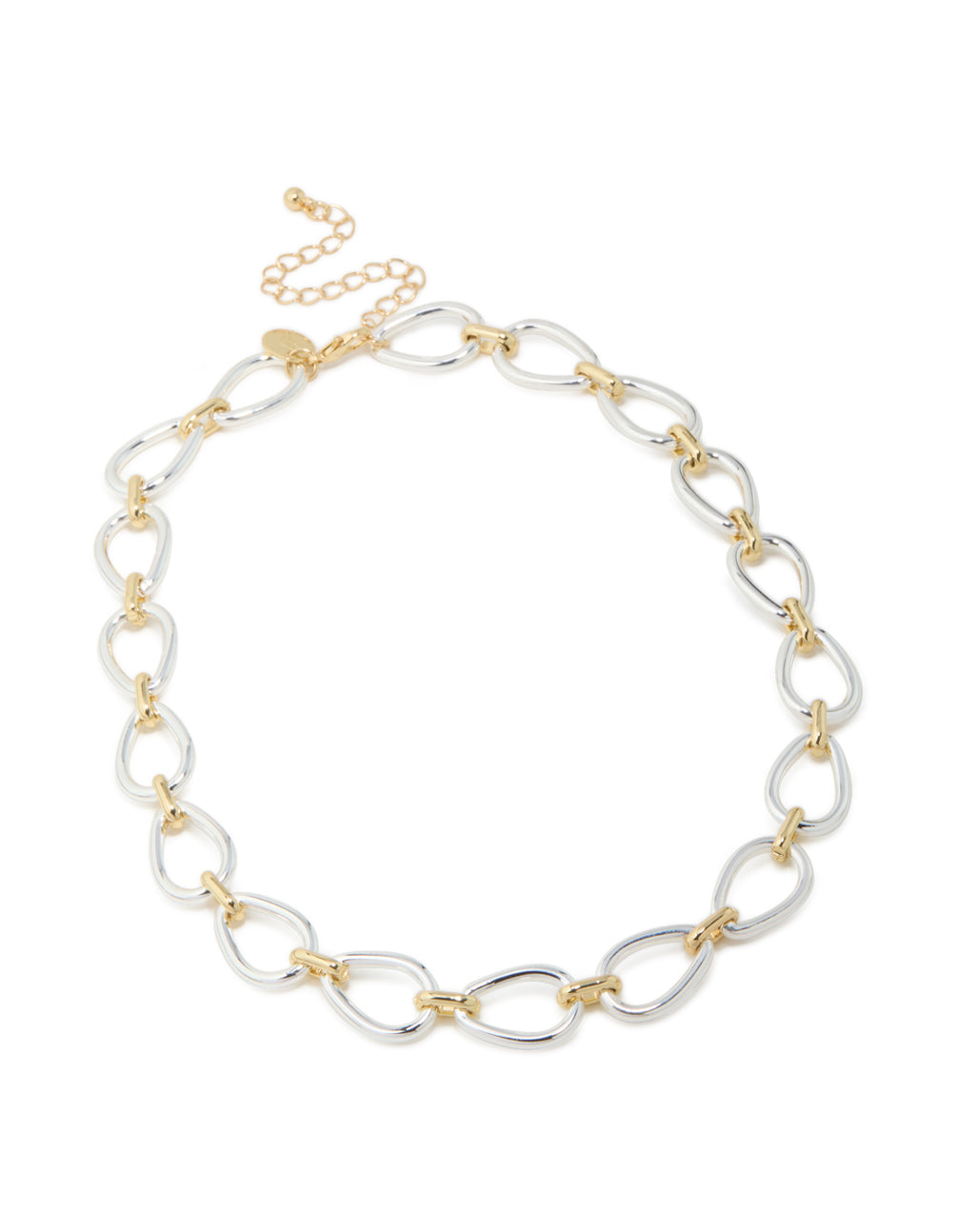 Mixed Metal Plated Organic Oval Link Necklace
