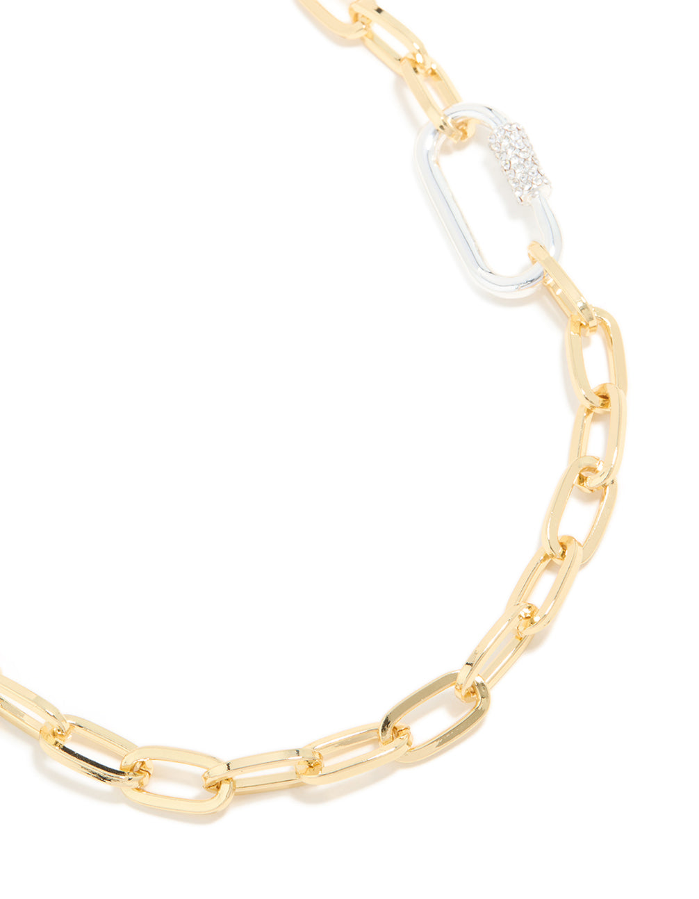 Mixed Metal Plated Diamante Carabiner Chain Necklace
