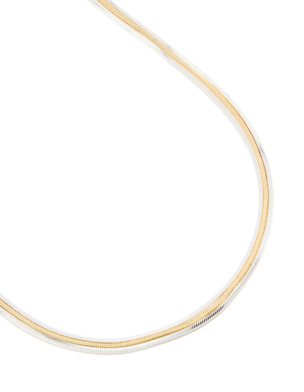 Mixed Metal Plated Thin Snake Chain Layered Necklace