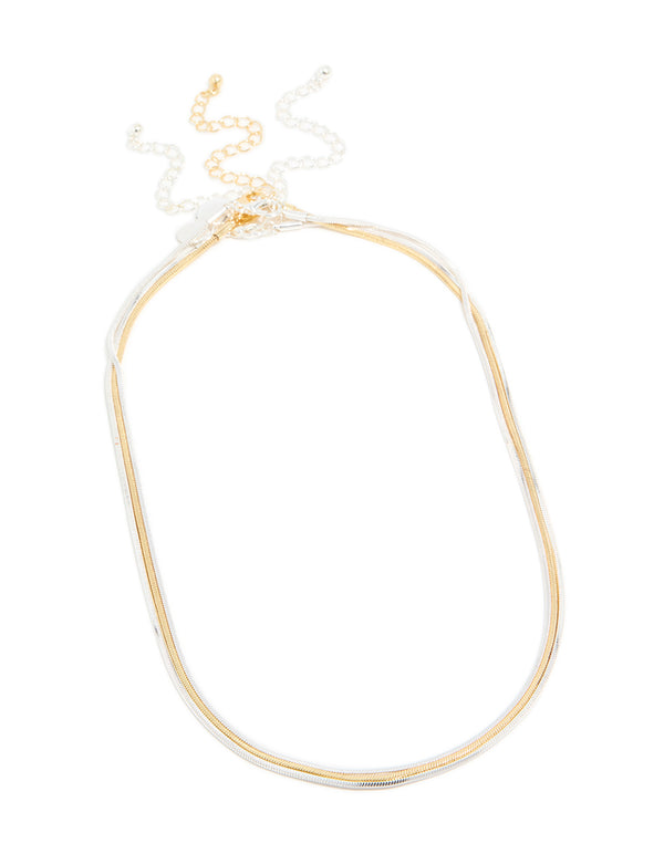 Mixed Metal Plated Thin Snake Chain Layered Necklace