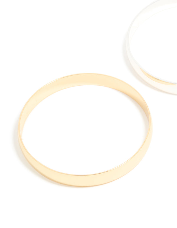Mixed Metal Thick Classic Bangles 2-Pack