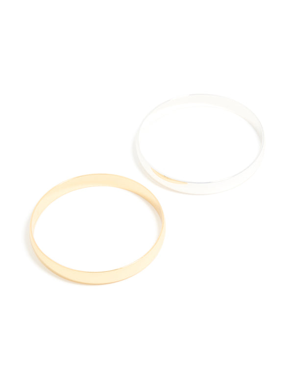 Mixed Metal Thick Classic Bangles 2-Pack