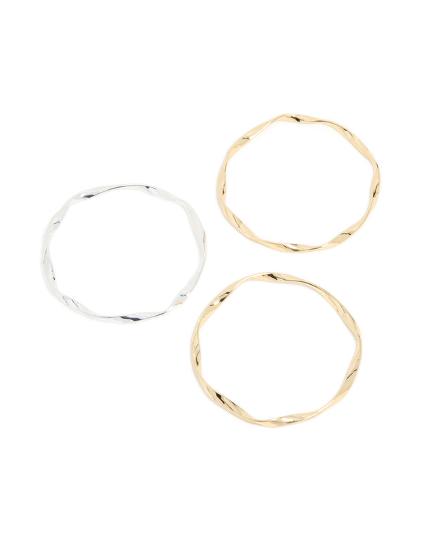 Mixed Metal Plated Twisted Bangles 3-Pack