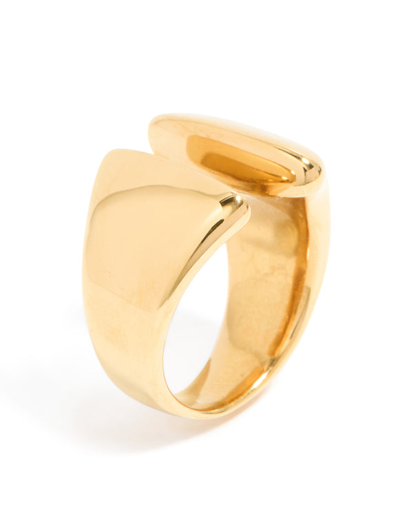 This waterproof gold plated stainless steel chunky open ring with statement design side detail view