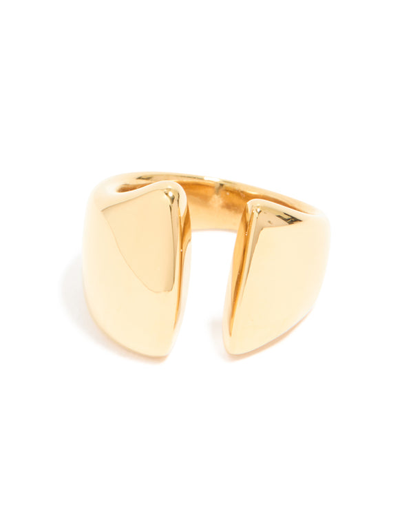 A waterproof gold plated stainless steel chunky open ring in statement style close up view