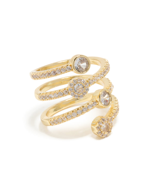Gold Plated Cubic Zirconia Dazzling Wrap Layered Ring