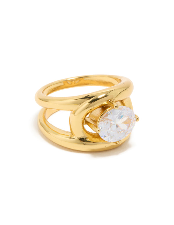 Waterproof Gold Plated Stainless Steel Fancy Cubic Zirconia Split Band Ring